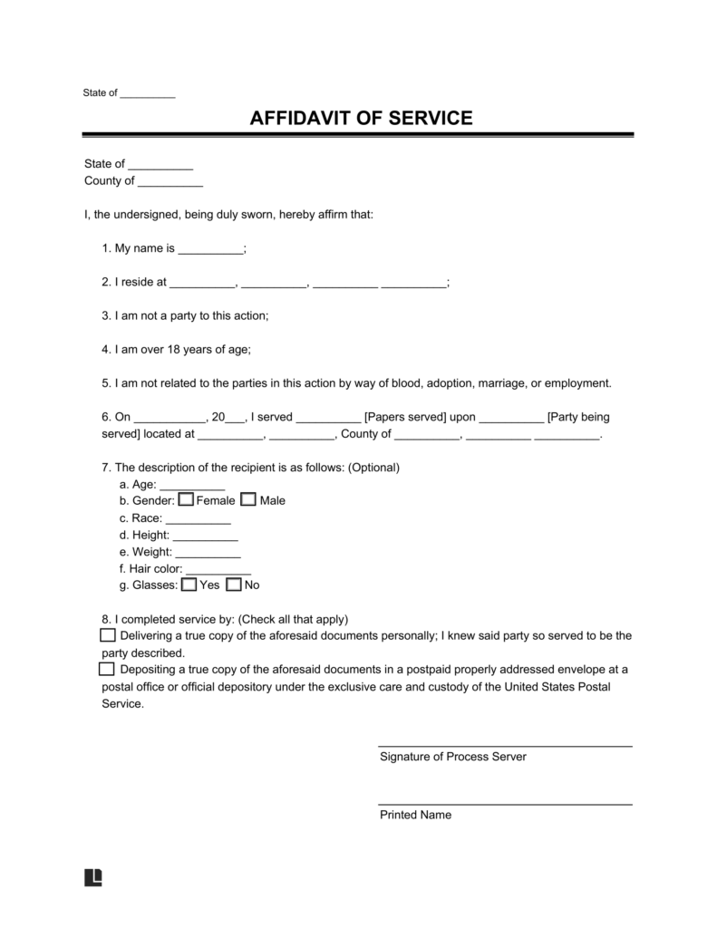 Free Affidavit Of Service Proof Of Service Form PDF Word