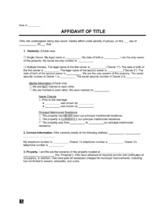 Affidavit of Title Template