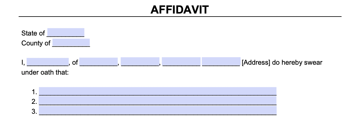 An example of where to include personal information and your written statement in an affidavit