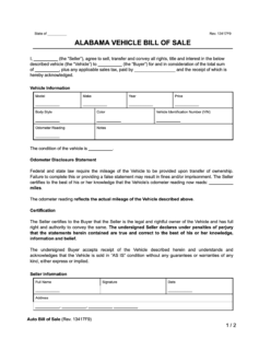 Free Alabama Vehicle Bill of Sale Form | Legal Templates