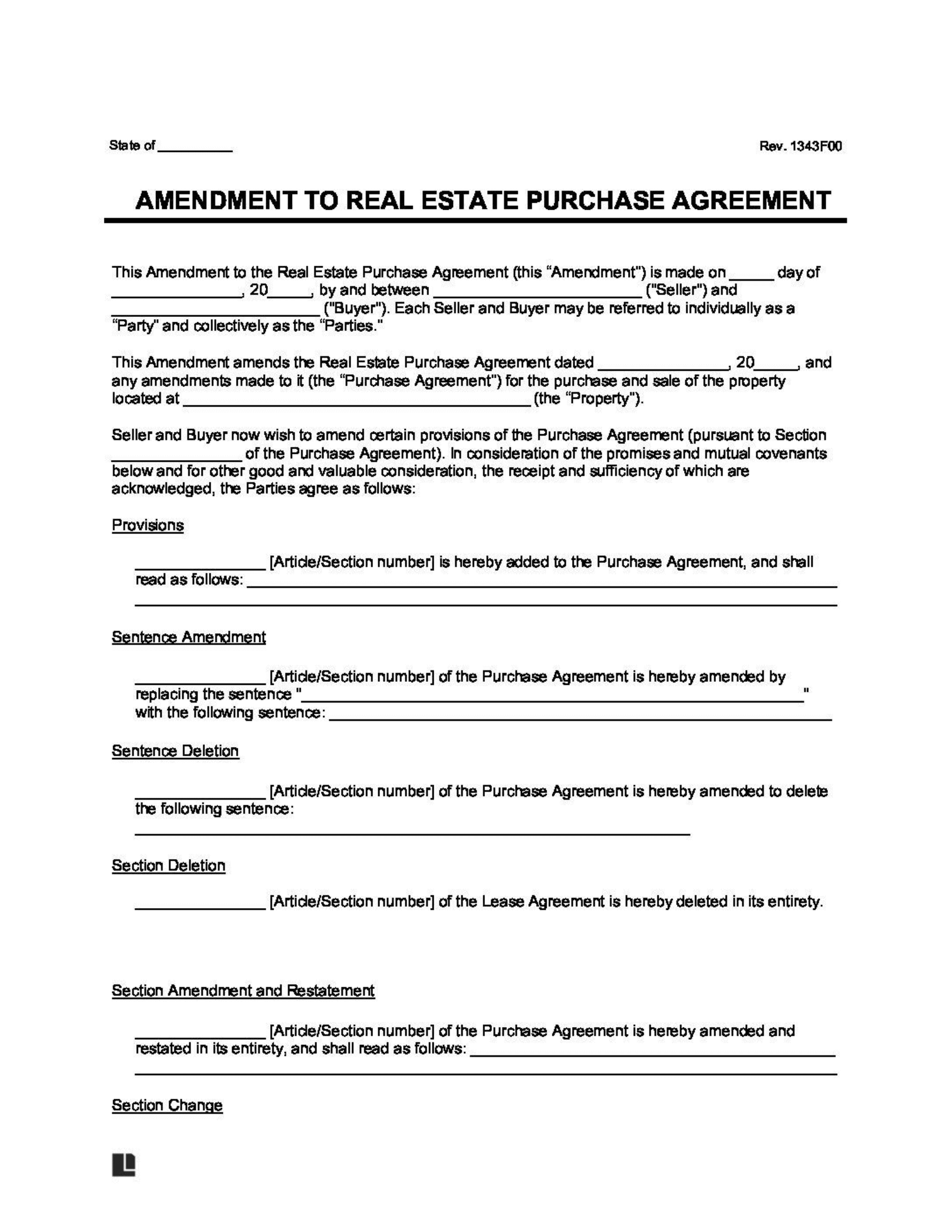 Free Real Estate Purchase Agreement Amendment Template PDF