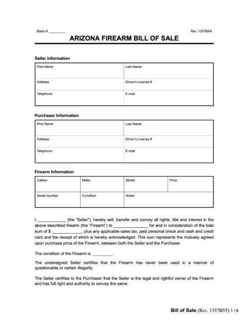 arizona firearm bill of sale