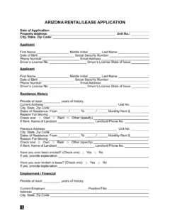 Arizona Rental Application Form