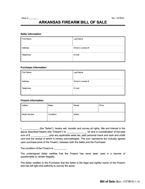 arkansas firearm bill of sale
