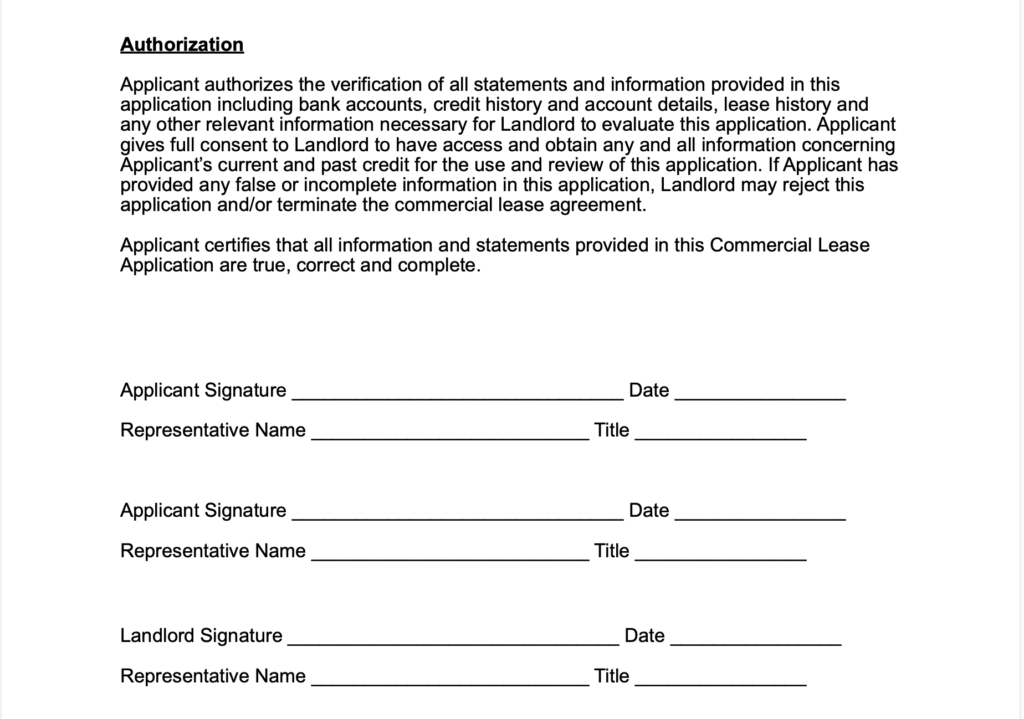 authorization for commercial rental application