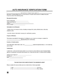 Auto Insurance Verification Form