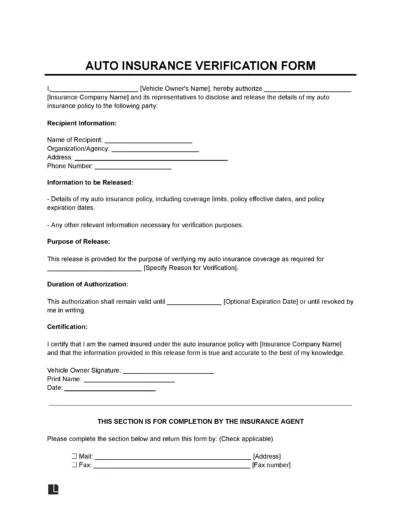 Auto Insurance Verification Form
