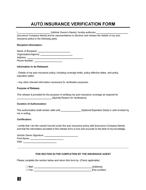 Auto Insurance Verification Form