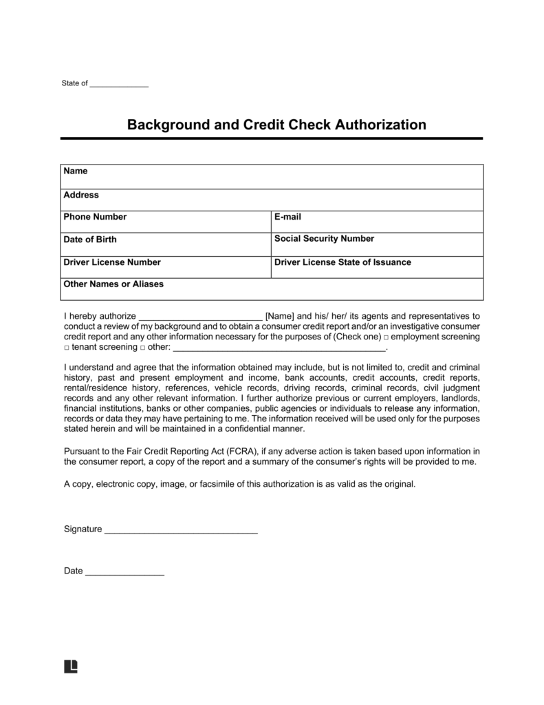 background and credit check authorization form