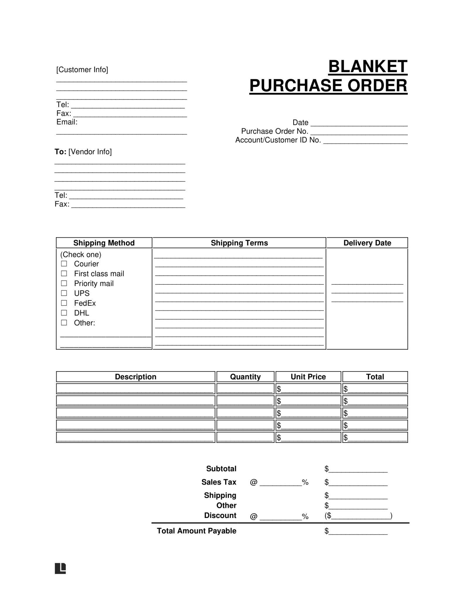 Free Blanket Purchase Order (BPO) Template PDF & Word