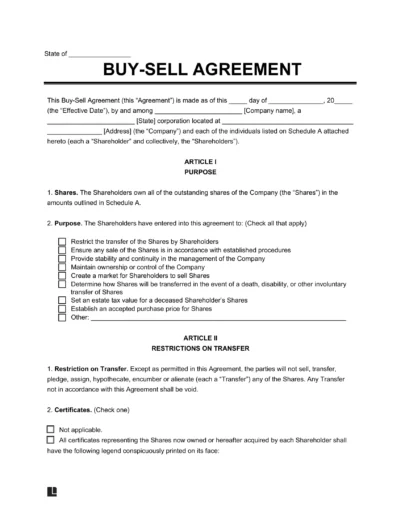 buy sell agreement sample