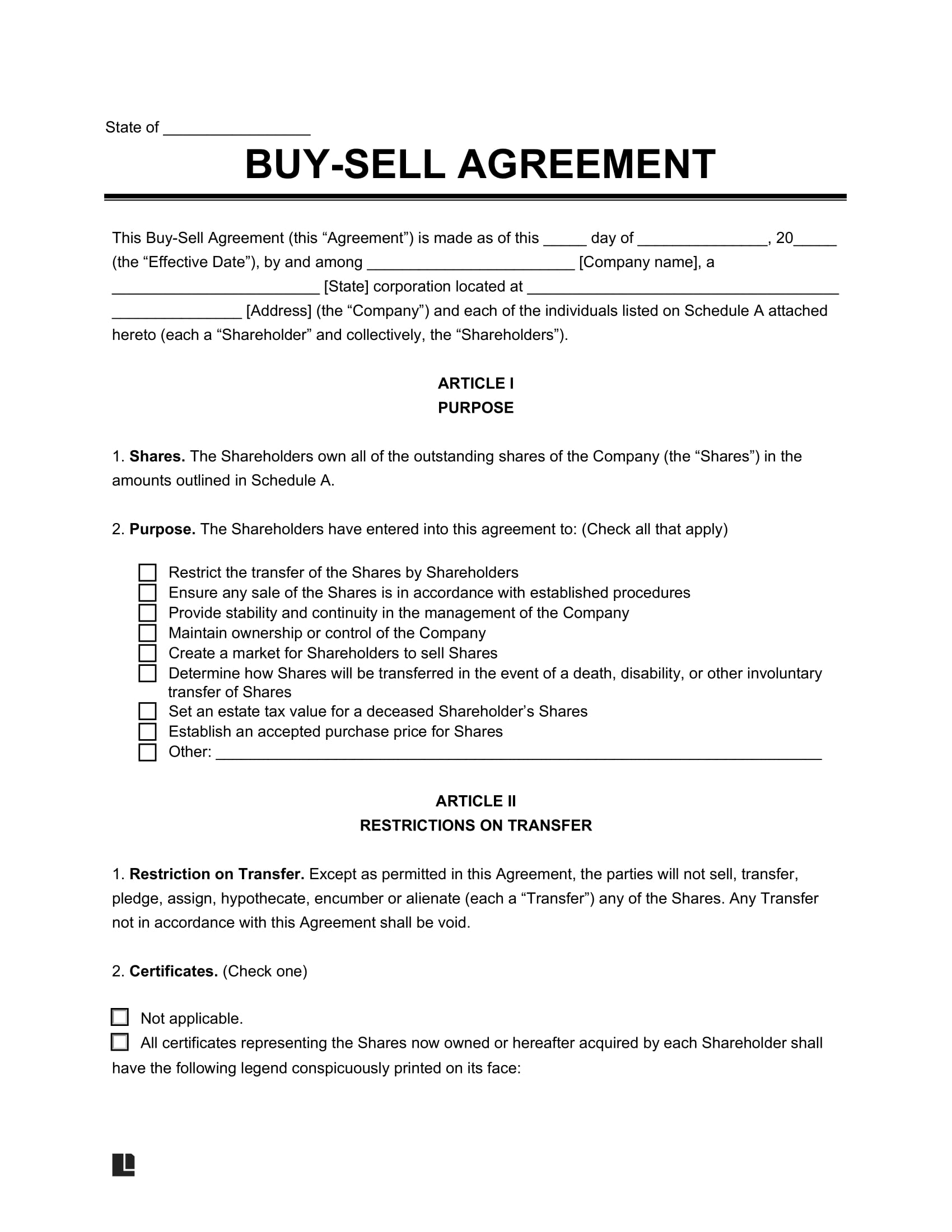 buy sell agreement sample