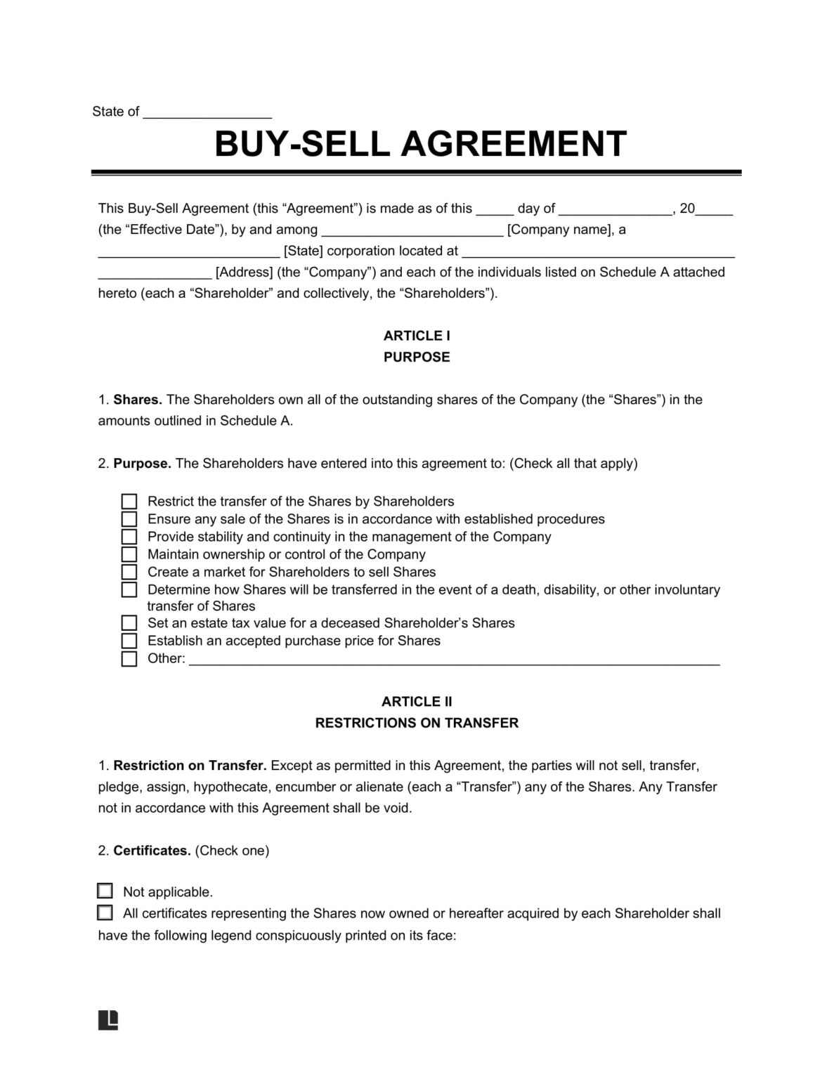 Free Buy Sell Agreement Template PDF Word