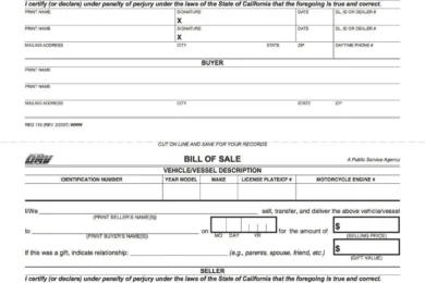 california automobile bill of sale template