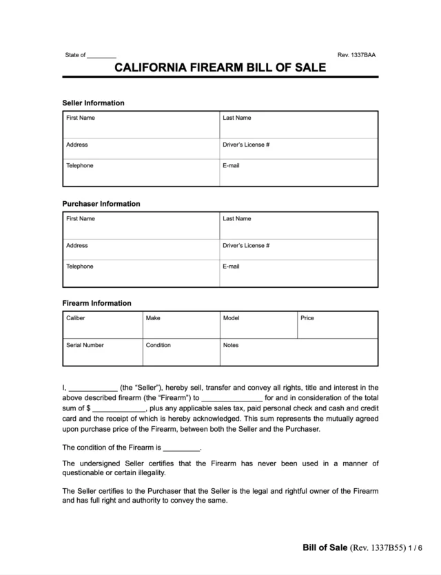 california firearm bill of sale