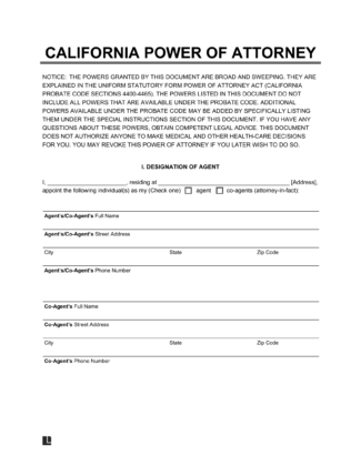 Free California Power of Attorney Forms | PDF & Word