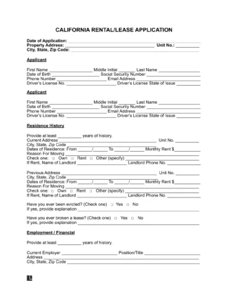 California Rental Application Form