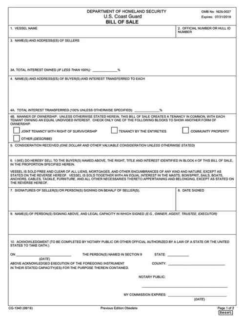 coast guard bill of sale template