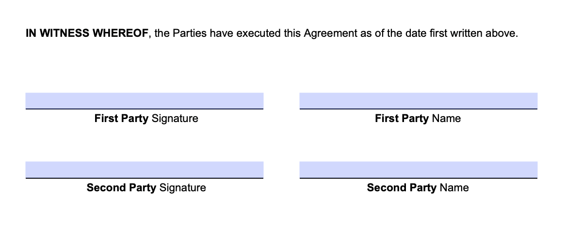 An example of where to include information about signatures in a cohabitation agreement