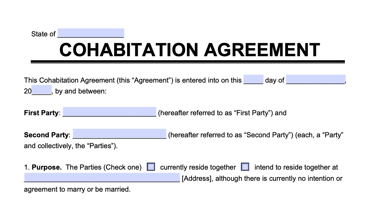An example of where to include information about the parties involved in a cohabitation agreement