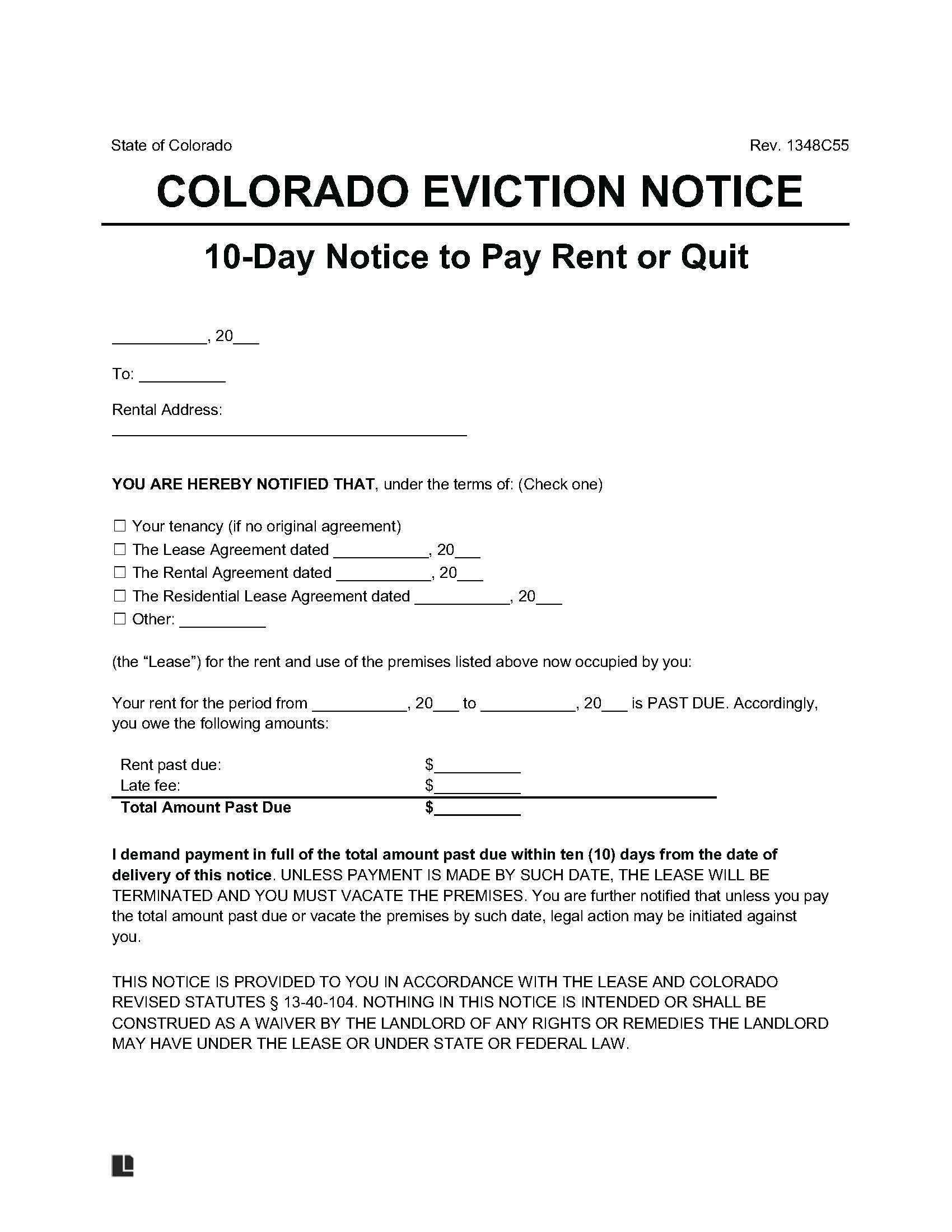 Free Colorado Eviction Notice Forms PDF & Word Downloads