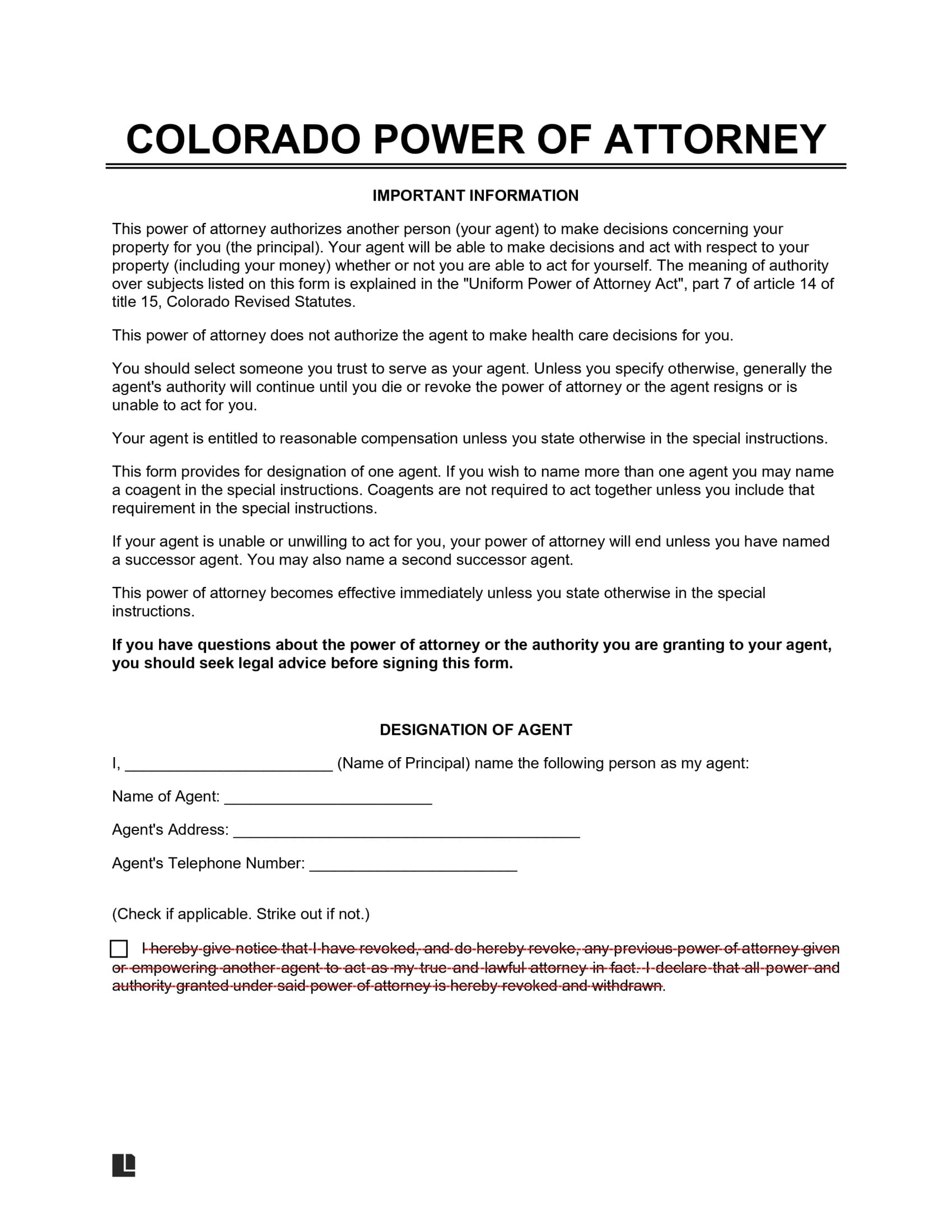 Free Colorado Power of Attorney Forms | PDF & Word