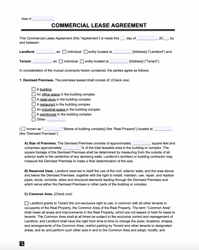 Commercial Lease Agreement Template | PDF & Word