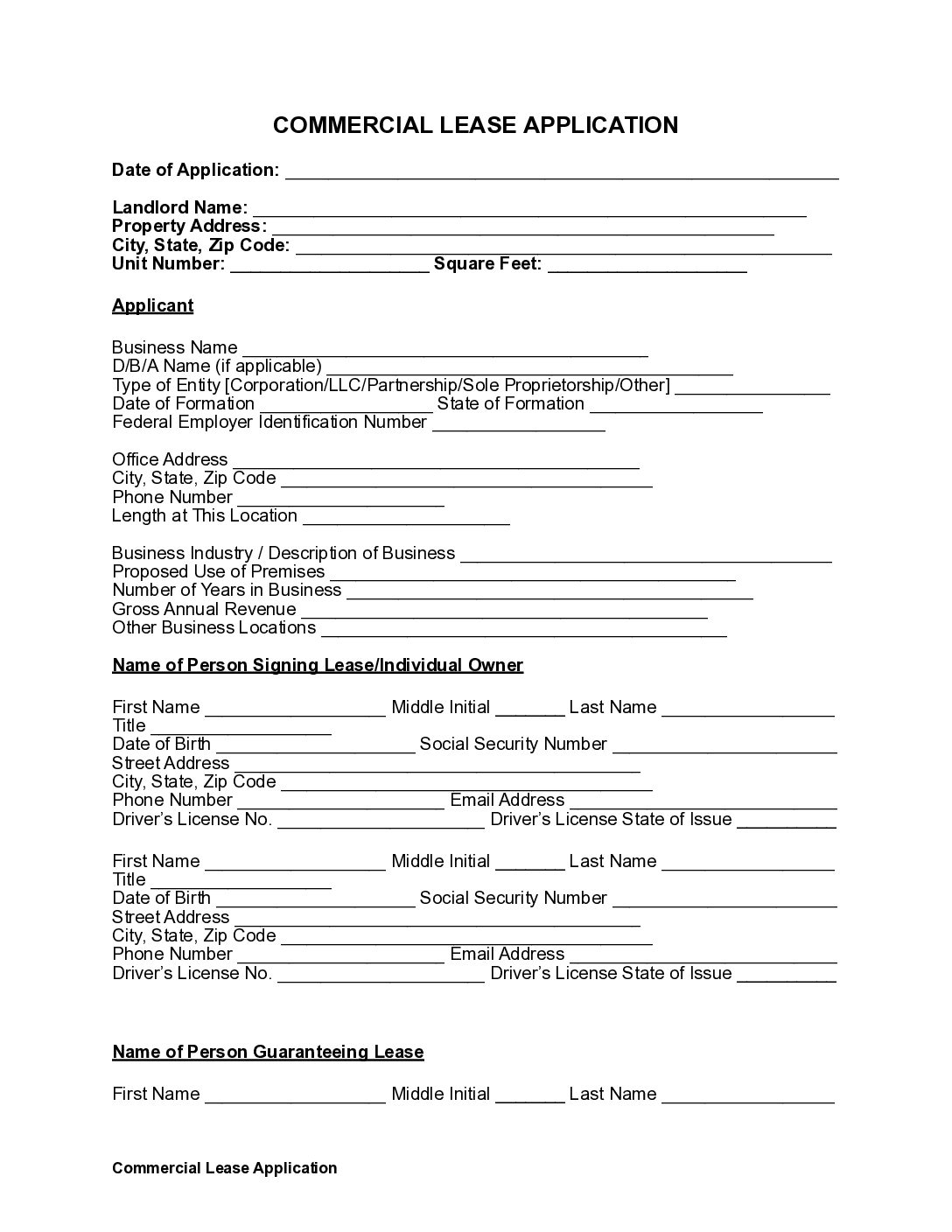 Free Commercial Lease Application Form Pdf And Word 5707