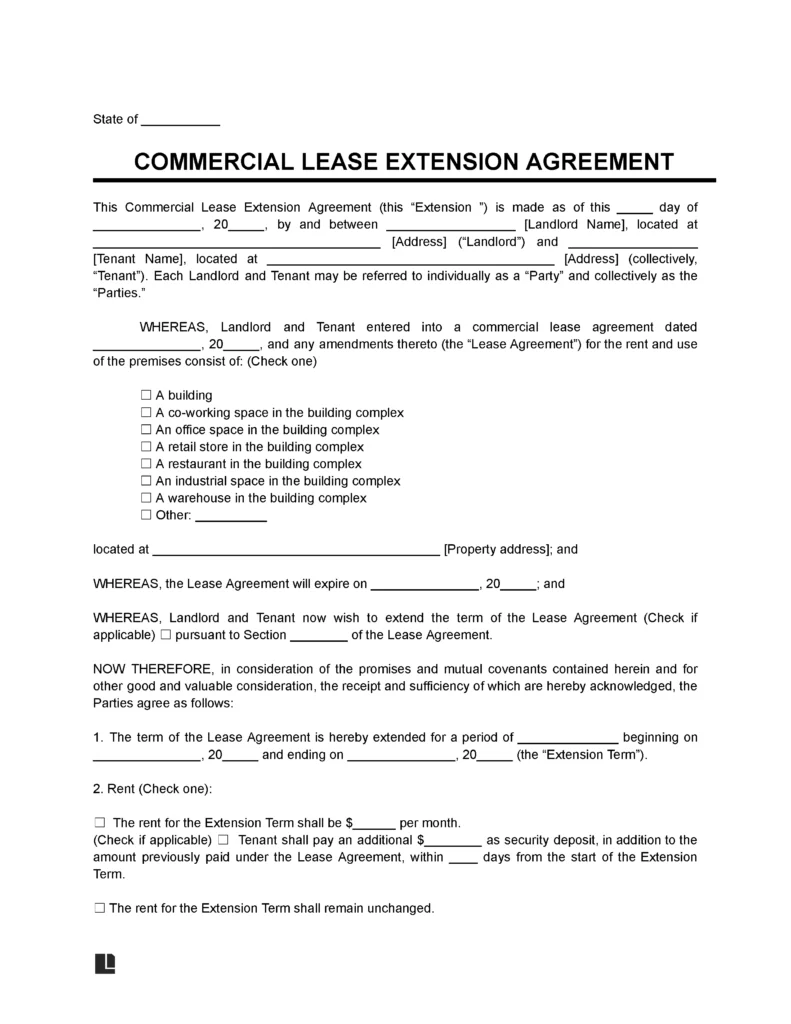 Free Commercial Lease Extension Addendum | PDF & Word