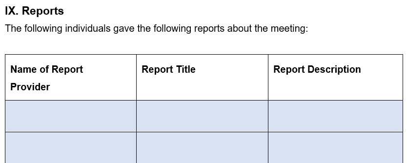 An example of where to detail corporate report information in our template. 