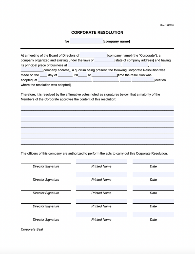 Free Corporate Resolution Template (2023) | Legal Templates