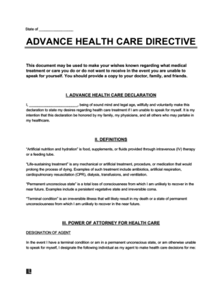 Free Advance Directive Form (Living Will & MPOA) - PDF & Word