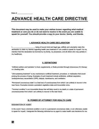 Universal advance directive form and template
