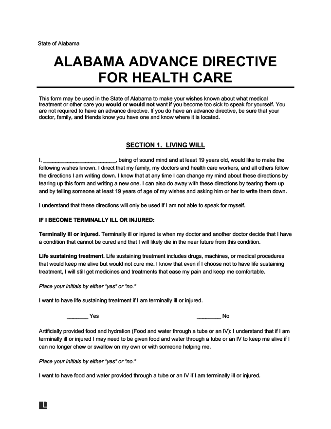 alabama advance directive template