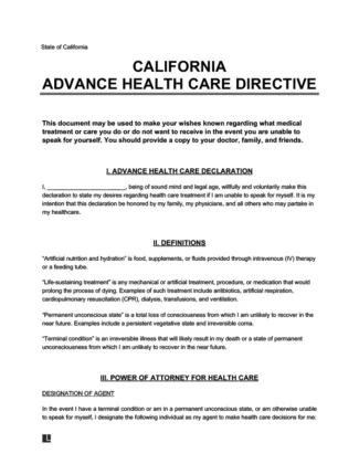 California Advance Directive Form