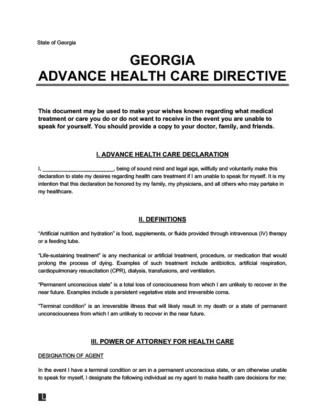 Georgia Advance Directive Form