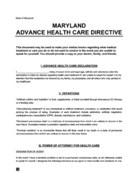 Maryland Advance Directive Form