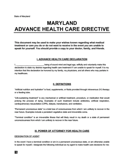 Maryland Advance Directive Form
