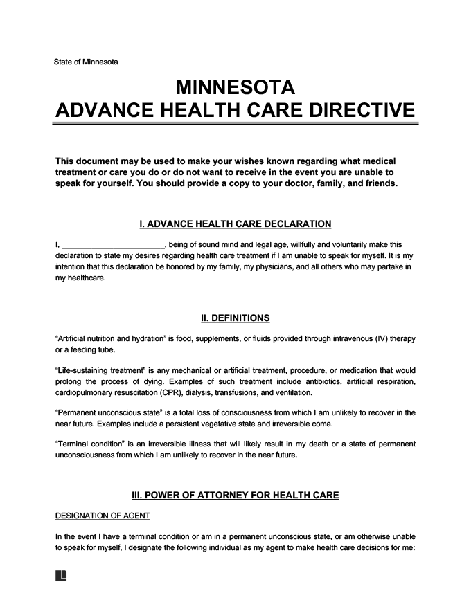Minnesota Advance Directive Form