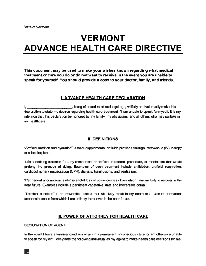 vermont advance directive