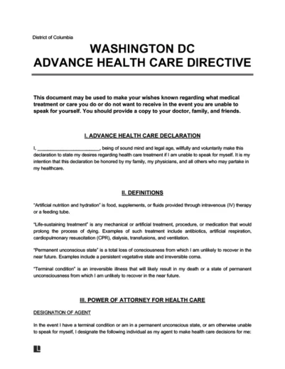 Washington DC Advance Directive Form