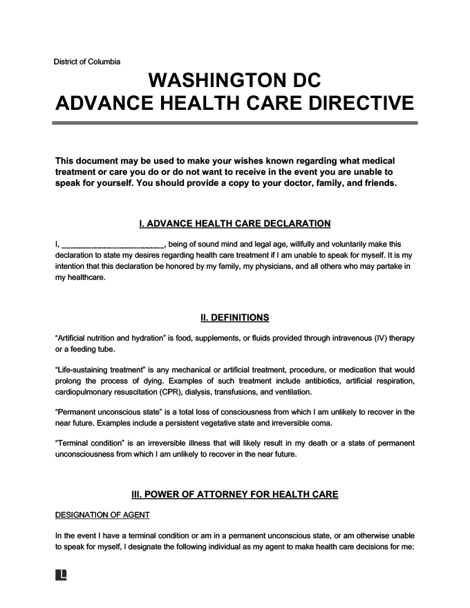 washington dc advance directive