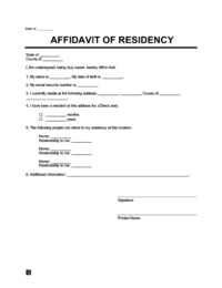 affidavit of residency