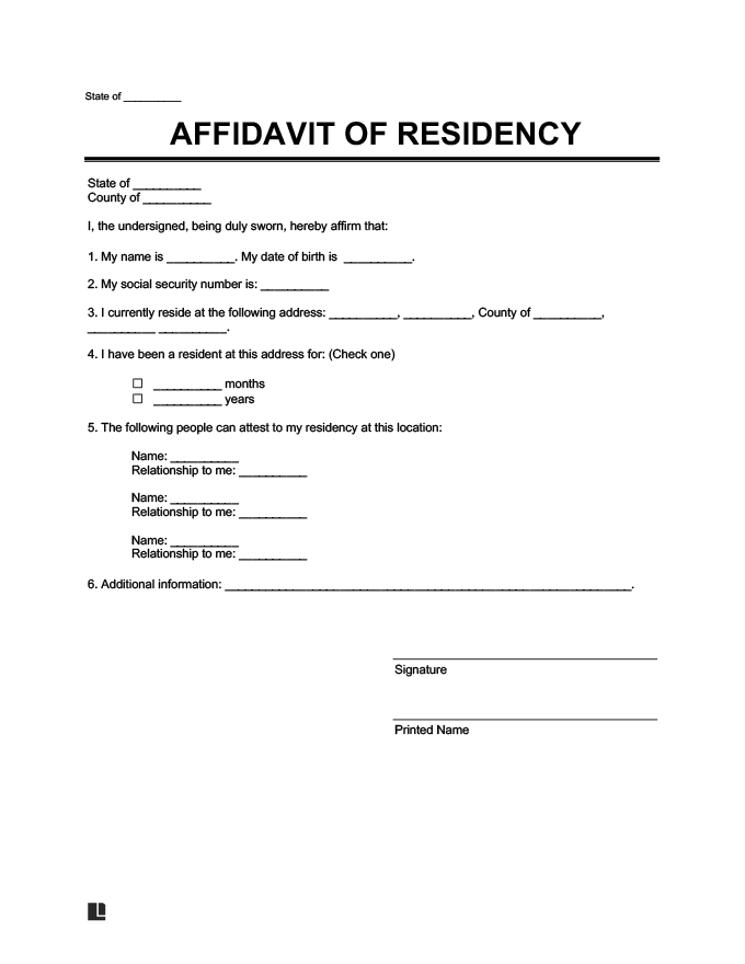 proof of residency notarized letter template