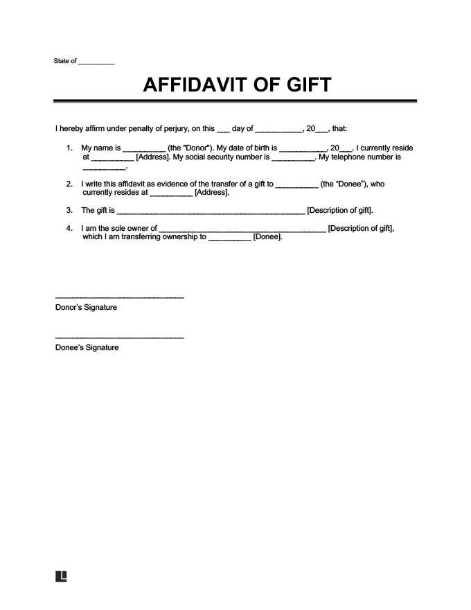 Gift Affidavit Template Create a Free Gift Affidavit