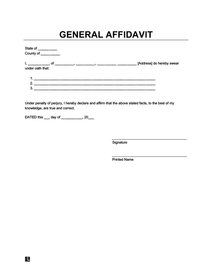 Printable Affidavit Template Word