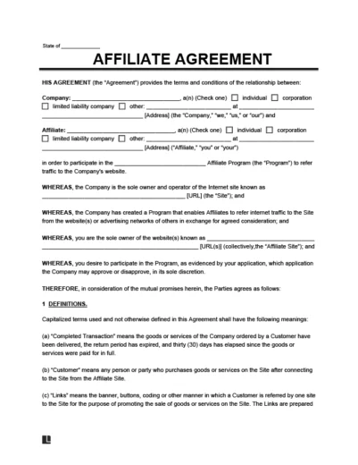 Affiliate Agreement Template