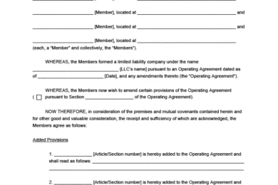 Amendment to LLC Operating Agreement Template