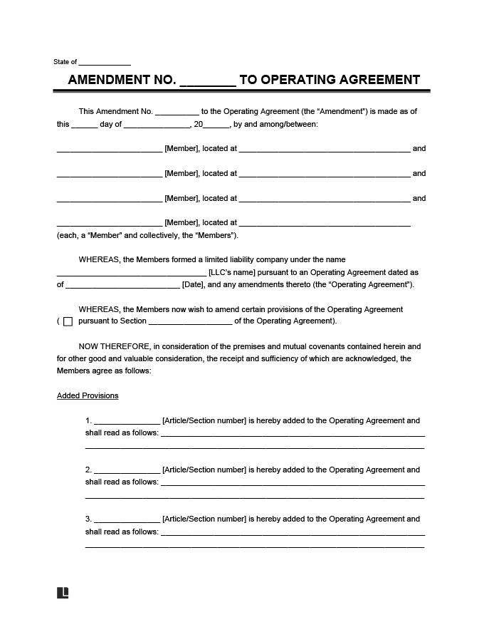 Amendment to LLC Operating Agreement