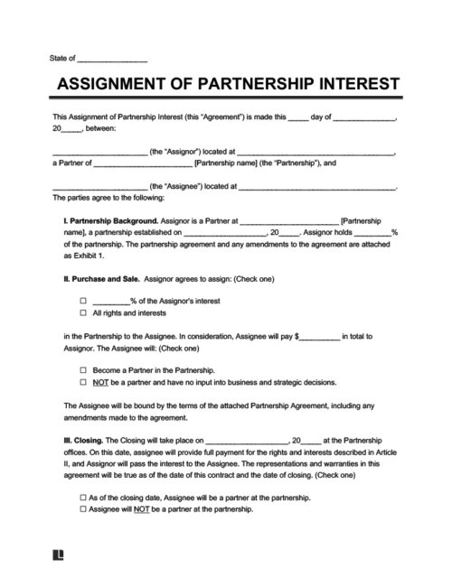 Assignment of Partnership Interest Form